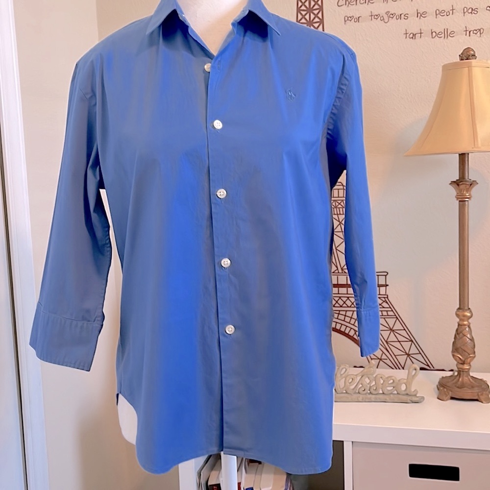 3/4 SLEEVE COTTON SLIM FIT BLUE TOP SIZE L
